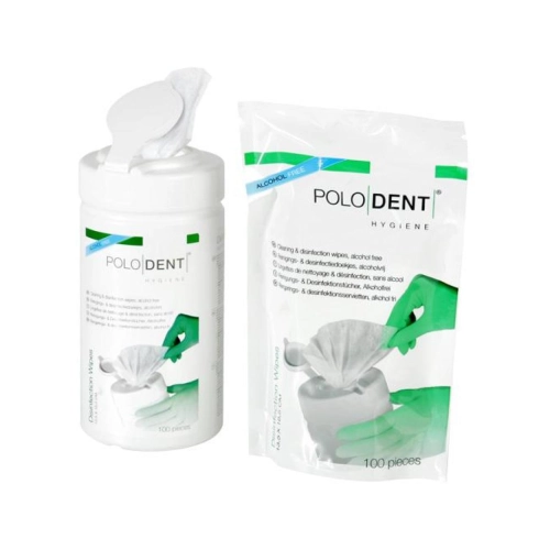 PoloDent Desinfectiedoekjes alcoholvrij 18,5x13,5 cm Mint 12x 100 st